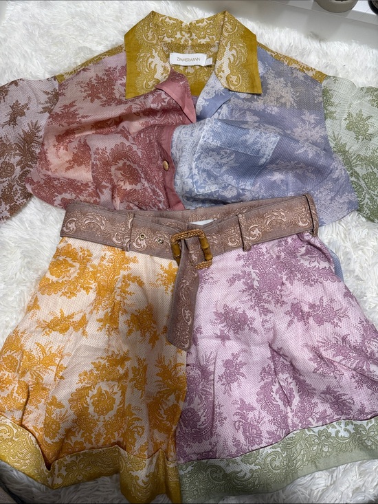 Zimmermann Pants - Zimmermann Multicolor Toile Print Shirt and Short Set with Bamboo Buckle